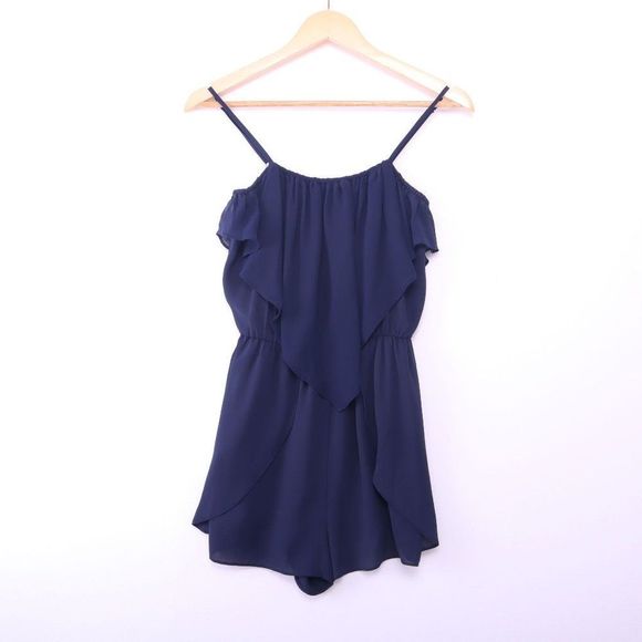 BCBG Asymmetric Layer Navy Blue Romper - Picture 1 of 5